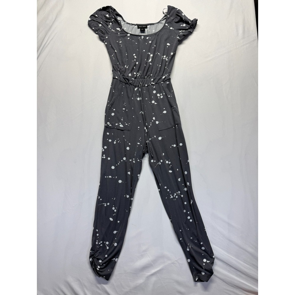 Sweet Storm Jumpsuit Womens Small Gray Splatter Paint Cinched Hem One Piece